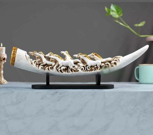 Durable Marble Cum Resin Gold Flamed 7 Horse Running Wooden Base