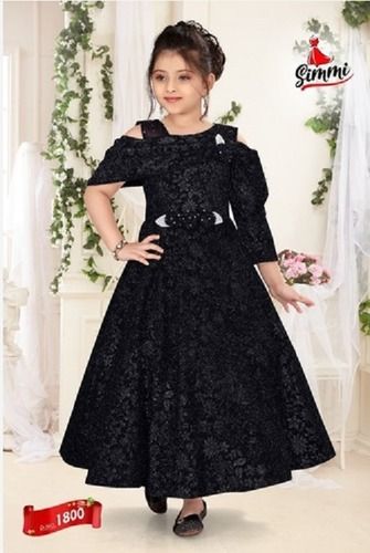 All Colors Girl Knee Length Perfect Fitting Party Wear Polyester Black Frock