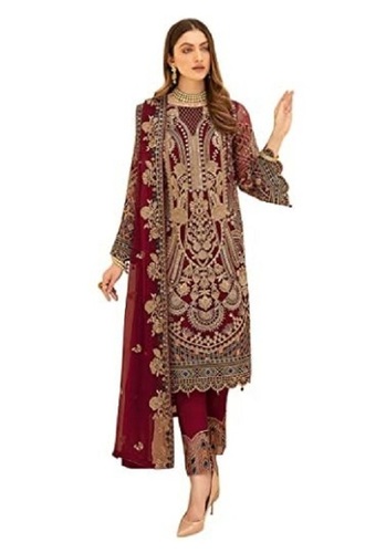 Ladies Fancy Maroon Color Sharara Suit With Heavy Embroidery Work Decoration Material: Stones