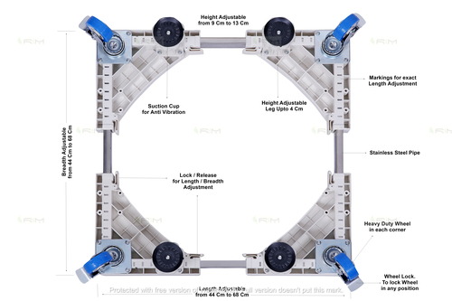 Stainless Steel And Heavy Plastic Stand - 44 to 68 Cm, Gray, Height Adjustable, Anti Vibration, Wheel Lock