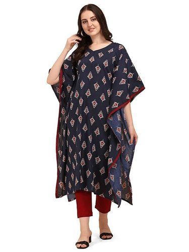 Women Girl'S Pure Cotton Paisley Printed Kaftan Kurti With Pant Bust Size: 71  Centimeter (Cm)