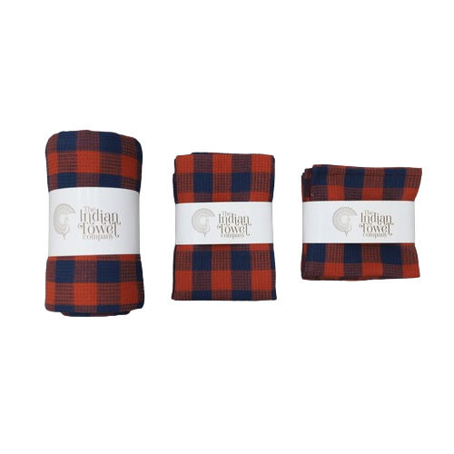 The Indian Towel Company 2 Bath Towel, 2 Hand Towel & 4 Face Towel Combo Red & Blue