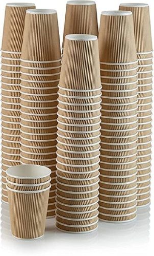 Brown Color Ripple Paper Disposable Coffee Cups For Event Wedding Party 240 Ml