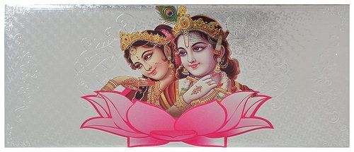 Flat Multi-Color Radha-Krishna Printed Wedding And Invitation Card (7.5 Inches X 3.8 Inches 10 Pcs)