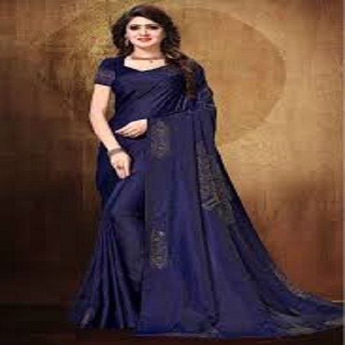 Summer Ladies Casual Wear Lightweighted Breathable Blue Plain Cotton Silk Saree