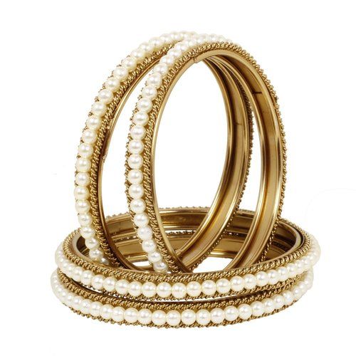 Beautiful Pearl Added Metal Ladies Bangles For Wedding, Parties And Gift