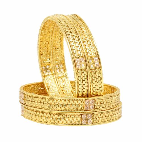 Odorless Golden Polished Work Designer Polki Ladies Bangles With 4 Pcs. Set For Party Wear