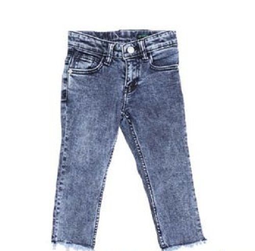 Regular Fit Plain Dyed With Washable Feature Denim Blue Jeans For Kids