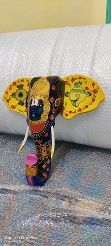 Wooden Painted Elephant Head