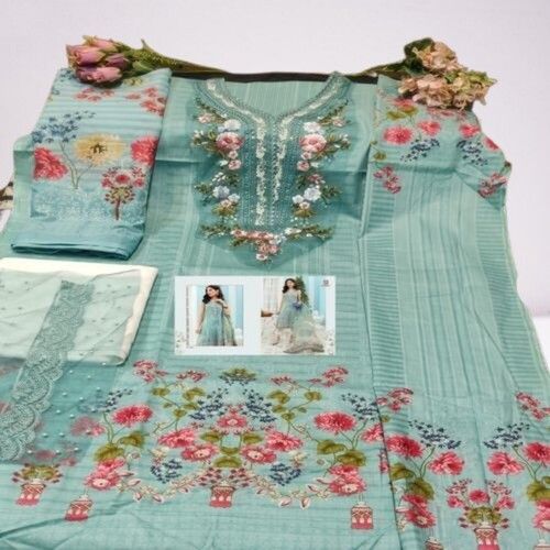 Light Green Lawn Cotton Printed With Heavy Embroidery Salwar Suit