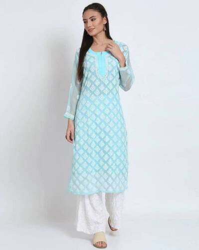 Hand Embroidered Chikankari Georgette Straight Kurti