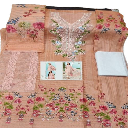 Printed Pattern Lawn Cotton Printed Heavy Embroidery Peach Salwar Suit