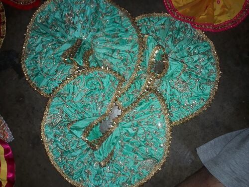 100 Percent Cotton And Stylish Design Sky Blue Color Laddu Gopal Dress With Golden Lace