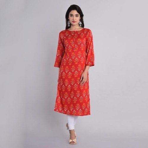 Red Color Comfortable With Unique Look Soft Cotton Silk Ladies Fancy Kurta Decoration Material: Beads