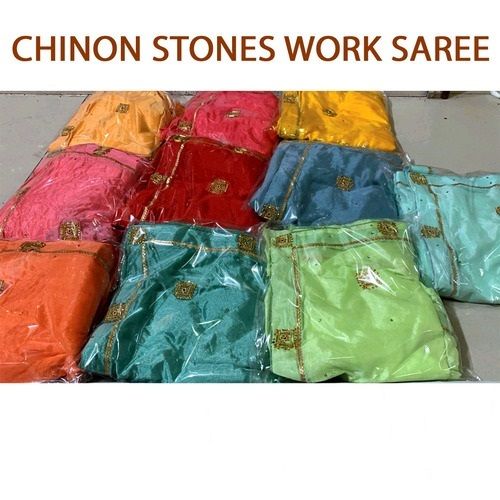 Multi Color Chinon Party Wear Ladies Designer Stone Work Saree