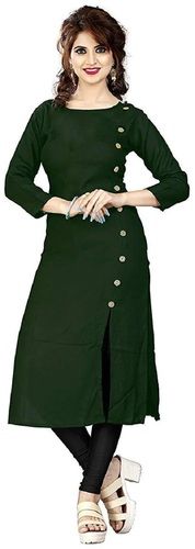 Green Color Fancy Design Ladies Kurti With Cotton Fabrics And Normal Wash