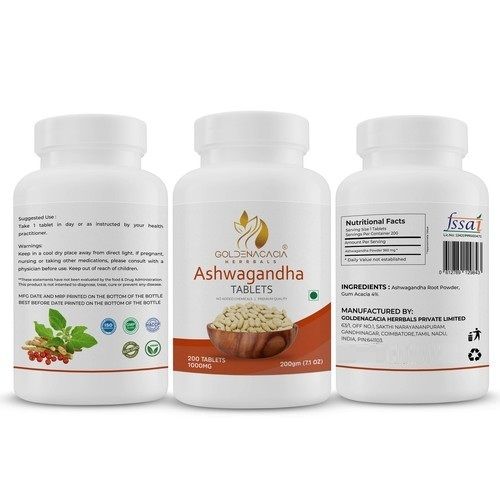 Ayurvedic Medicine Goldenacacia Herrbals Ashwagandha 1000Mg - 120 Tablets