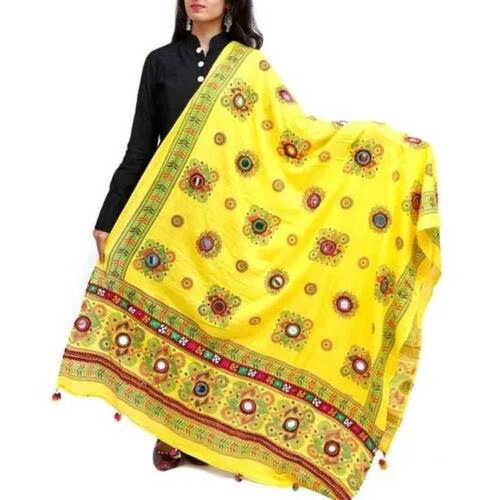 Women Chiffon Multicolour Phulkari Heavy Embroidery Dupatta