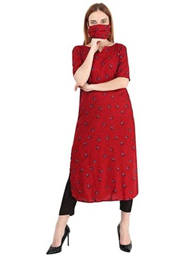 Women Comfortable Lightweight Skin Friendly Cotton 3/4th Sleeve Red Printed Kurtis