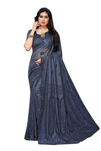 Embroidered Bollywood Style Beautiful Designer Pure Lycra Soft Shiny Saree 