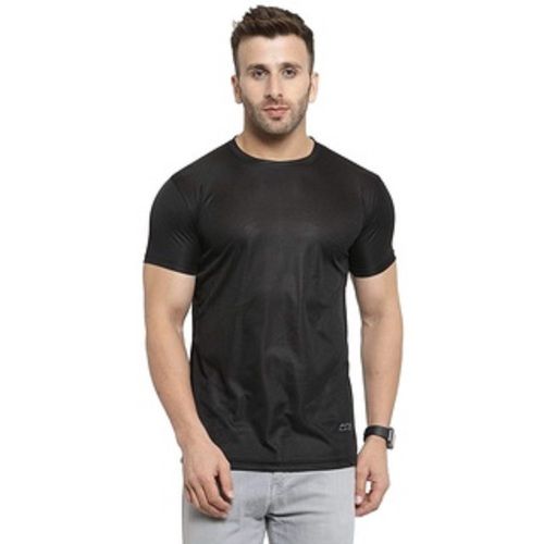 Silk Black Color Breathable And Comfortable Stretchable Half Sleeves Plain Men'S T- Shirt