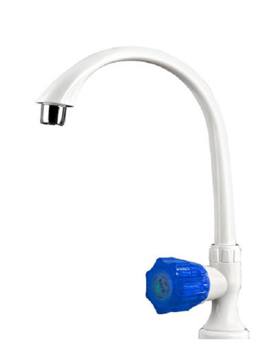 Pvc White Plastic Swan Neck Pillar Cock Tap With Blue Cock, Size 14 Mm, For Bathroom Fittings 