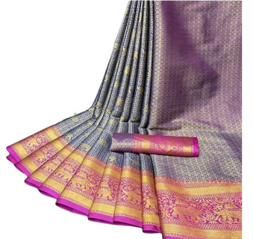 Purple Comfortable And Quick Dry Party Wear Designer Banarasi Soft Silk Saree 