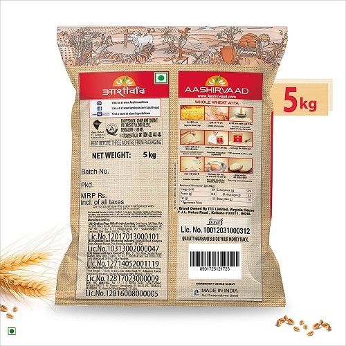 Rich Taste And Good For Health 100% Pure Fresh Natural Aashirvaad Superior Atta, Pack Of 5Kg Carbohydrate: 76 Grams (G)