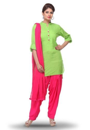 Indian Classic Appearance Most Comfortable Pink And Green Ladies Plain Salwar Suit 