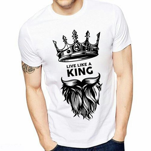 Men Full Sleeve Round Neck Casual Wear Cotton T Shirts - 100% Cotton White with Black Print | Soft Breathable Fabric Comfortable Fit for Any Occasion