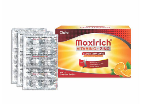 Cipla Maxirich Vitamin C+Zinc Chewable Tablets For Boosting Energy With Antioxidant , Packaging Size 10 X 15 Medicine Raw Materials