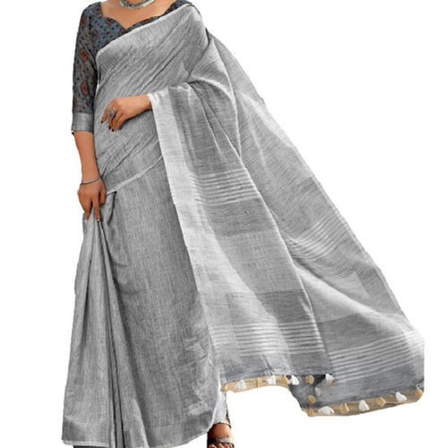 Dark Ash Grey Colour With Silver Squre Buttas Art Jute Saree | Jolly Silks  - The Destination Of Silks | Online shopping site - Jolly Silks