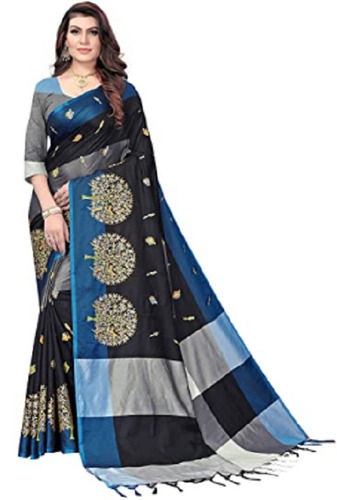 Black Handmades Golden Weaving Buti Work Party Wear Kora Silk Saree For Party Wear