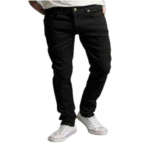 Printed Straight Regular Fit Plain Dyed Breathable Cotton Black Jeans For Mens 