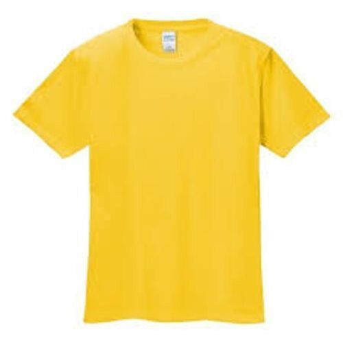 Yellow Short Sleeves Plain Pattern Round Neck Pure Cotton Tshirt For Boys