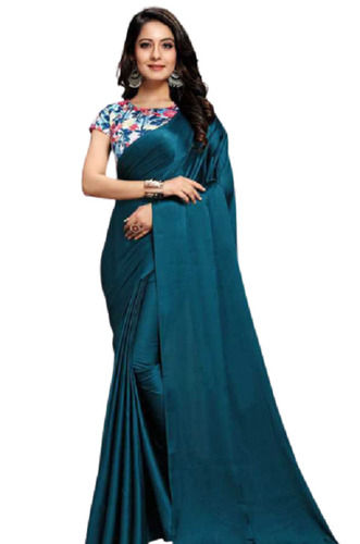 Party Wear Ladies Blue Plain Silk Saree, 6.3 m (with blouse piece) at Rs  500/piece in Surat