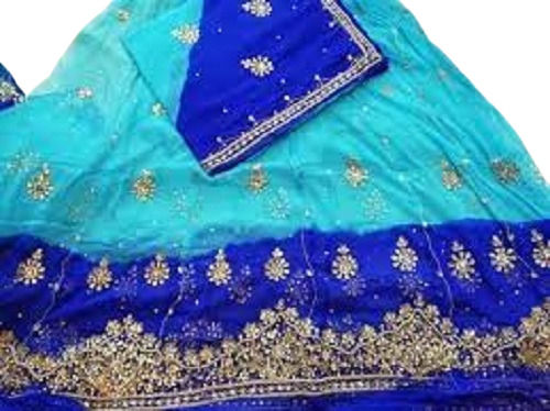 Women Fashionable Stylish Comfortable With Traditional Blue Printed Rajputi Poshak Bust Size: 100  Centimeter (Cm)