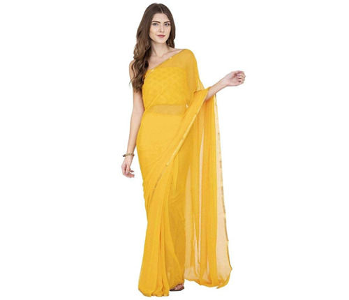 Yellow Skin Friendly And Comfortable Casual Wear Plain Soft Georgette Saree For Ladies 