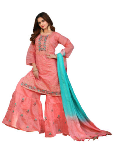 Comfortable And Party Wear Embroidered Cotton Polyester Sharara Suit