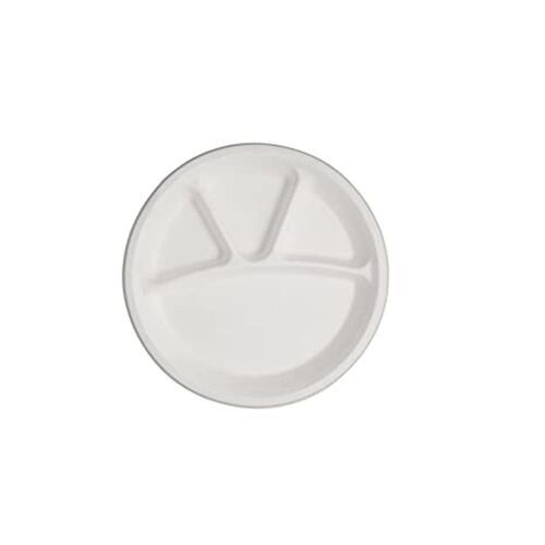 Light Weight 4 Compartments Plain White Disposable Paper Plates, Pack Of 25