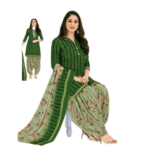 Green And Grey Colour Stylish Comfortable Cotton Washable Fabric Printed Unstitched Salwar Suit