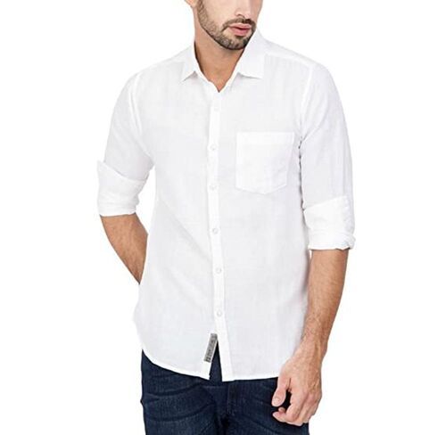 Classic Collar Full Sleeves Men's Plain Cotton Fabric White Casual Shirts