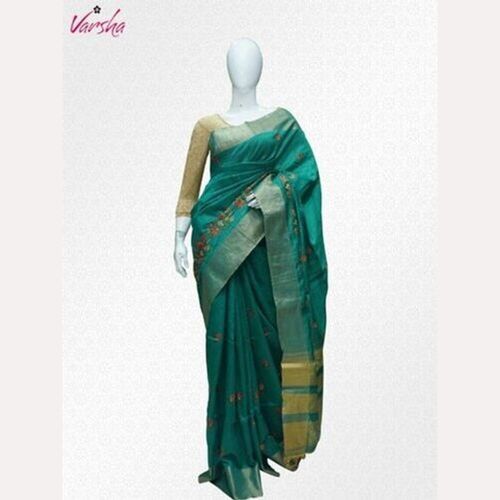 Casual And Party Wear Green Elegant With Blouse Cotton Silk Saree