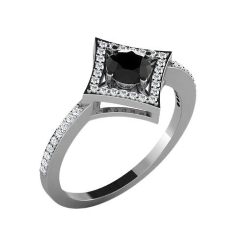 Quick Dry Women Black Diamond Embedded Sterling Silver Finger Ring