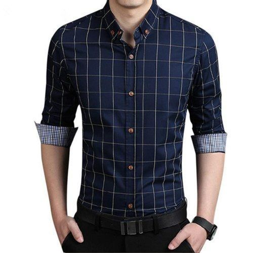 Casual Wear Full Sleeve Dark Blue Printed Cotton Shirts For Men