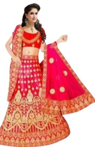 Trendy Red And Golden Chiffon Designer Bridal Lehenga, Wedding Wear For Ladies