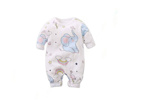 Comfortable And Breathable Elephant Print Round Neck Baby Cotton Romper 