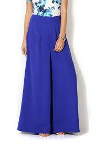 Blue Highly Comfortable Plain Pattern Palazzo For Women