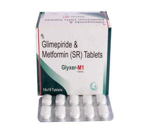 ग्लिमेपीराइड और मेटफोर्मिन (एसआर) टैबलेट, 10x10 टैबलेट का पैक 