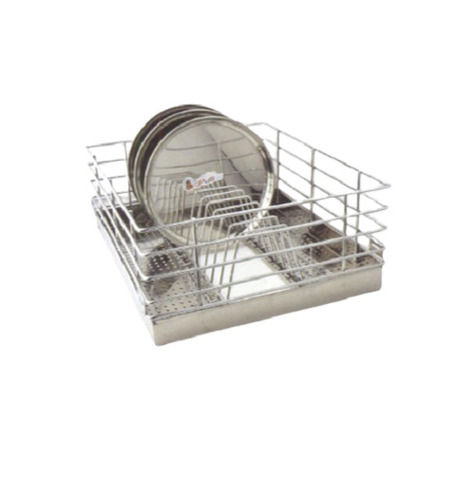 Sliver Rectangle Perforated Stainless Steel Thali Basket With 6 Inch Height For Store Thali And Spoons